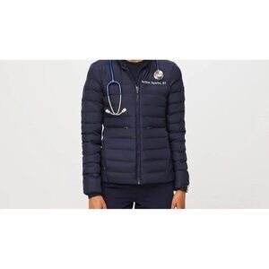 Figs On Shift Packable Puffer Jacket In Blue Size Large NWOT